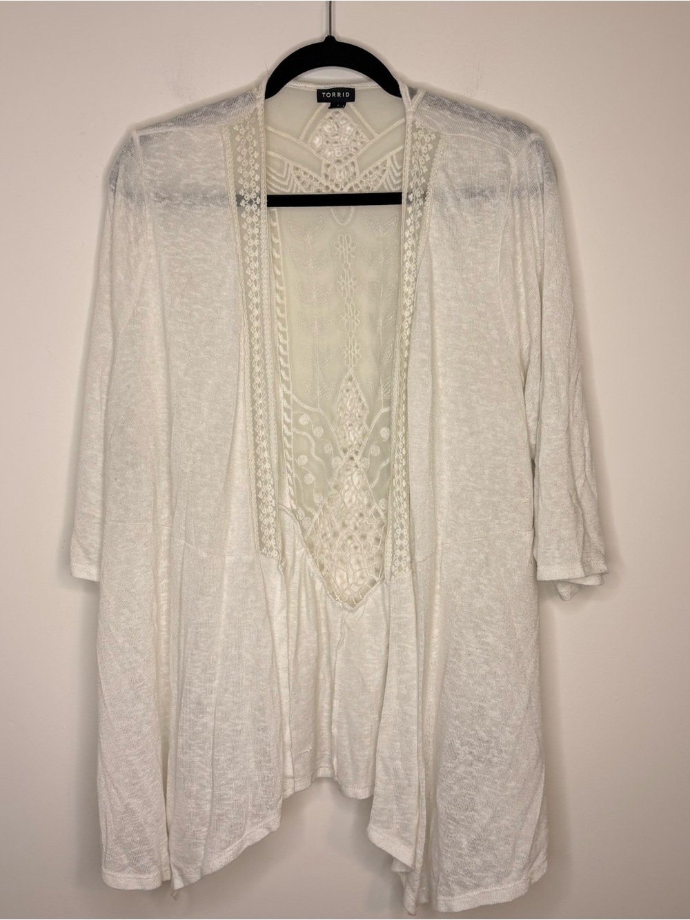 Torrid Ivory Open Front Summer Cardigan With Lace Details Size 4